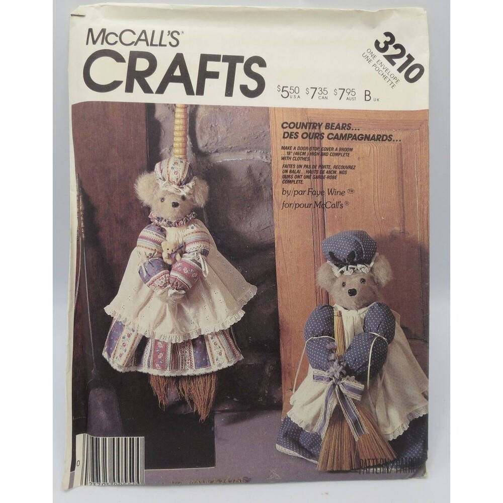 McCall's Crafts 3210 Country Bear Door Stopper Broom Cover 18" Bear Vintage 1987